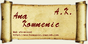 Ana Komnenić vizit kartica